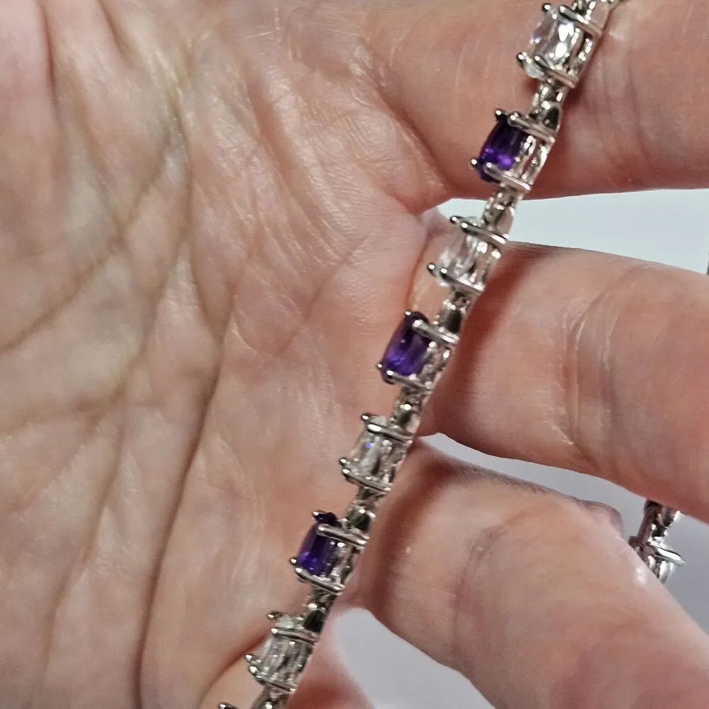 Sterling Silver Amethyst & CZ Tennis Bracelet 7.5